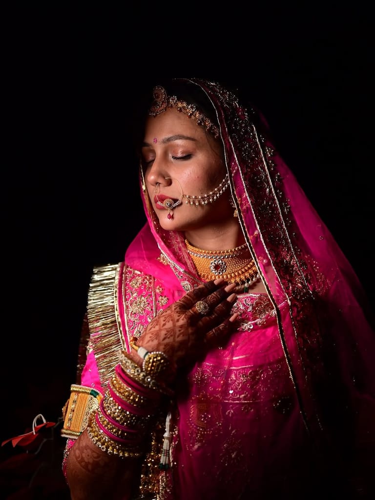 Marwari bride veil candid portrait