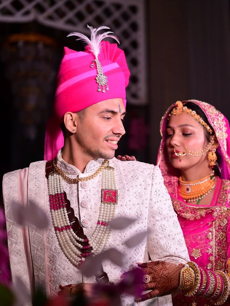Rajasthani groom and bride close portrait