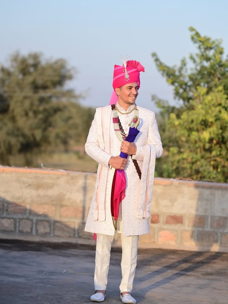 Rajasthani groom sherwani portrait outdoor