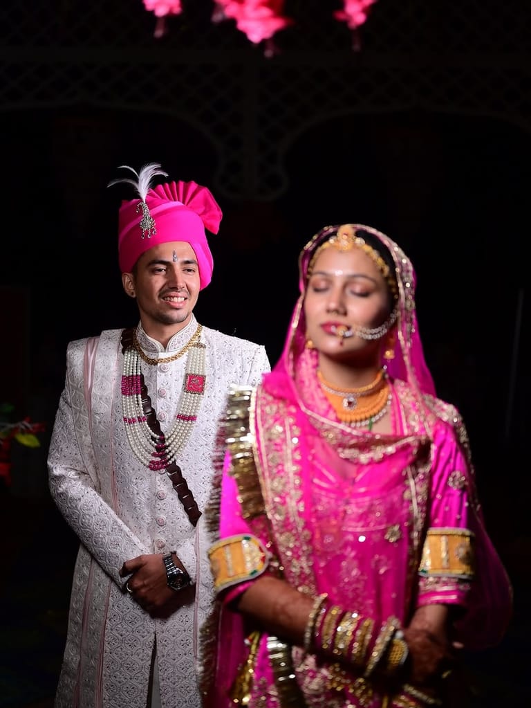 Rajput wedding couple in safa jodhpur